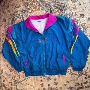 Vintage 80s Puma Windbreaker Zip Up Jacket Colorful Athletic Gym Outdoor Small